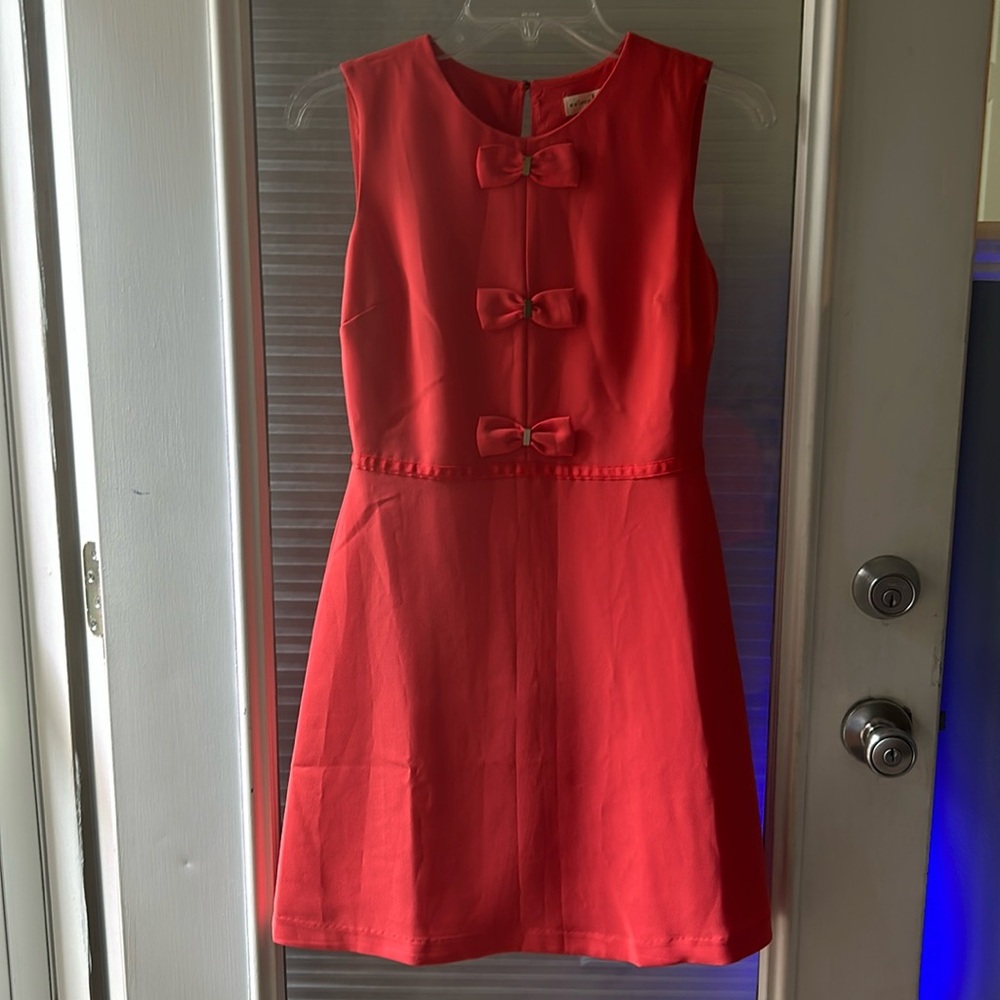 Maison Jules Cute Church Dress with Bows Dark coral
